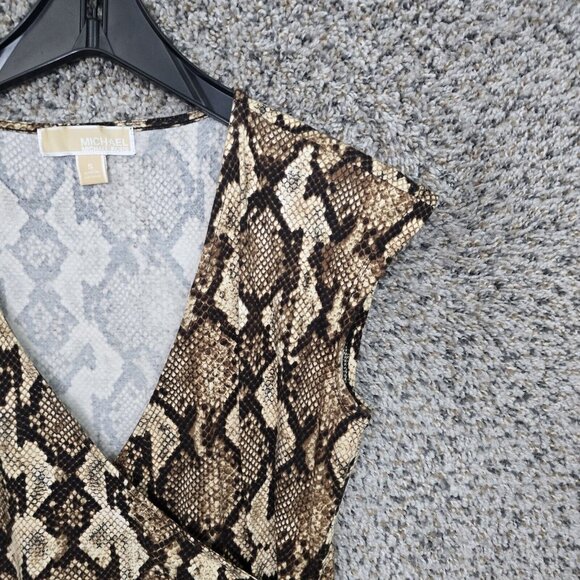 Michael Kors Top Womens Small Brown Animal‎ Print Surplice Neck Short Sleeve Tee - Picture 3 of 7